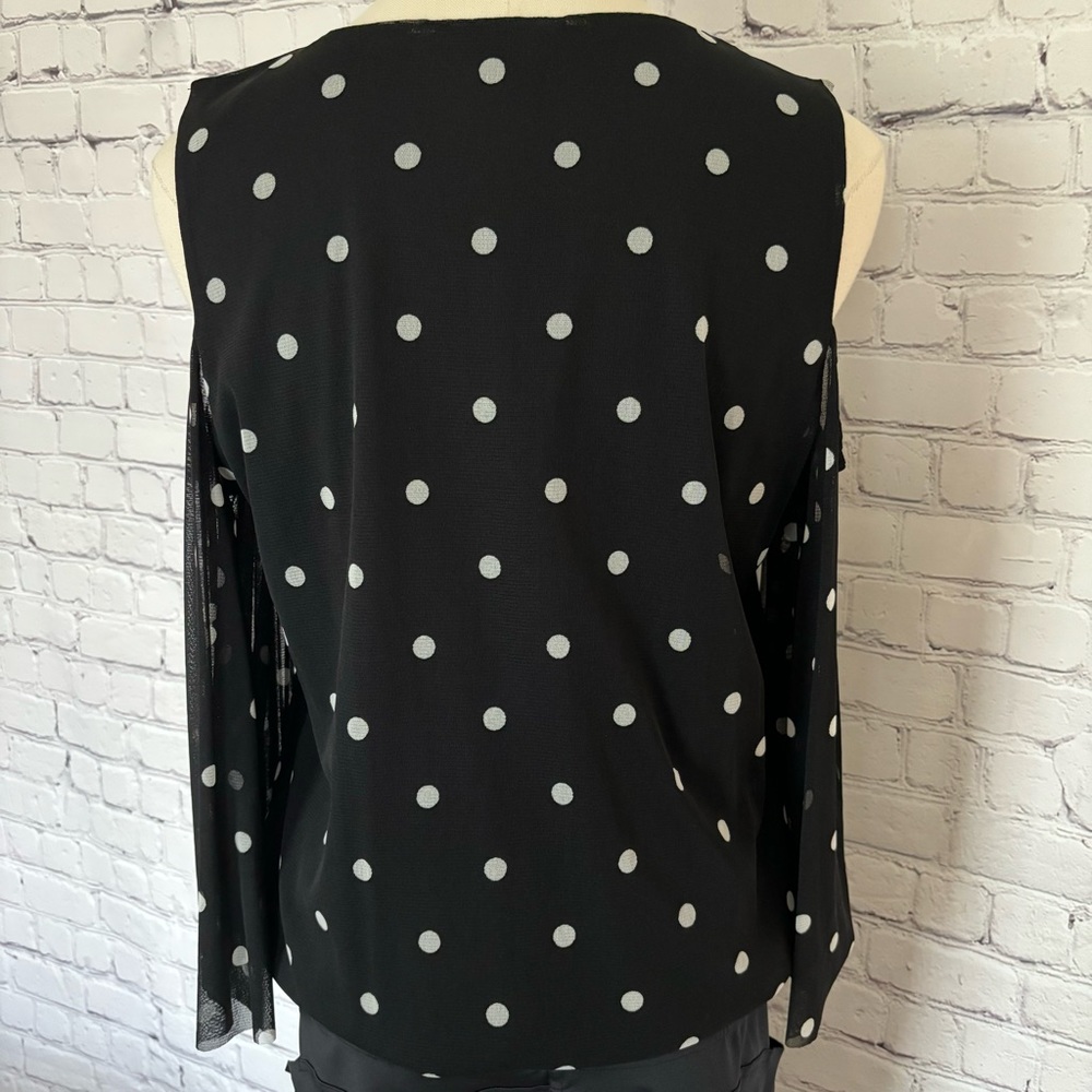 INC Long Sleeve Cold Shoulder Polka Dot Surplice Top--EUC--M - Picture 5 of 14